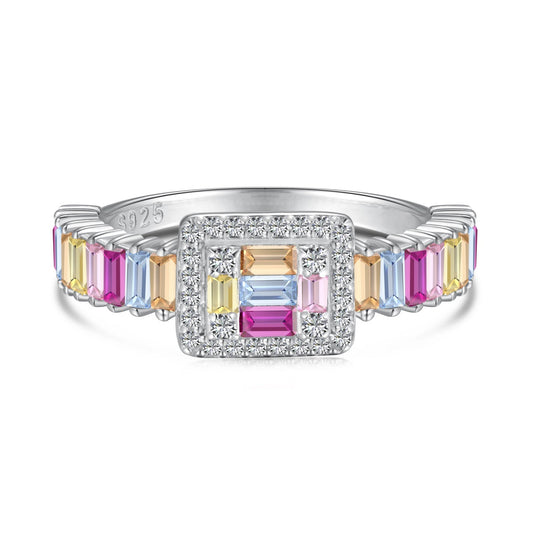 [Solara Schmuck] Exquisiter bunter Partyring mit Radiant-Schliff