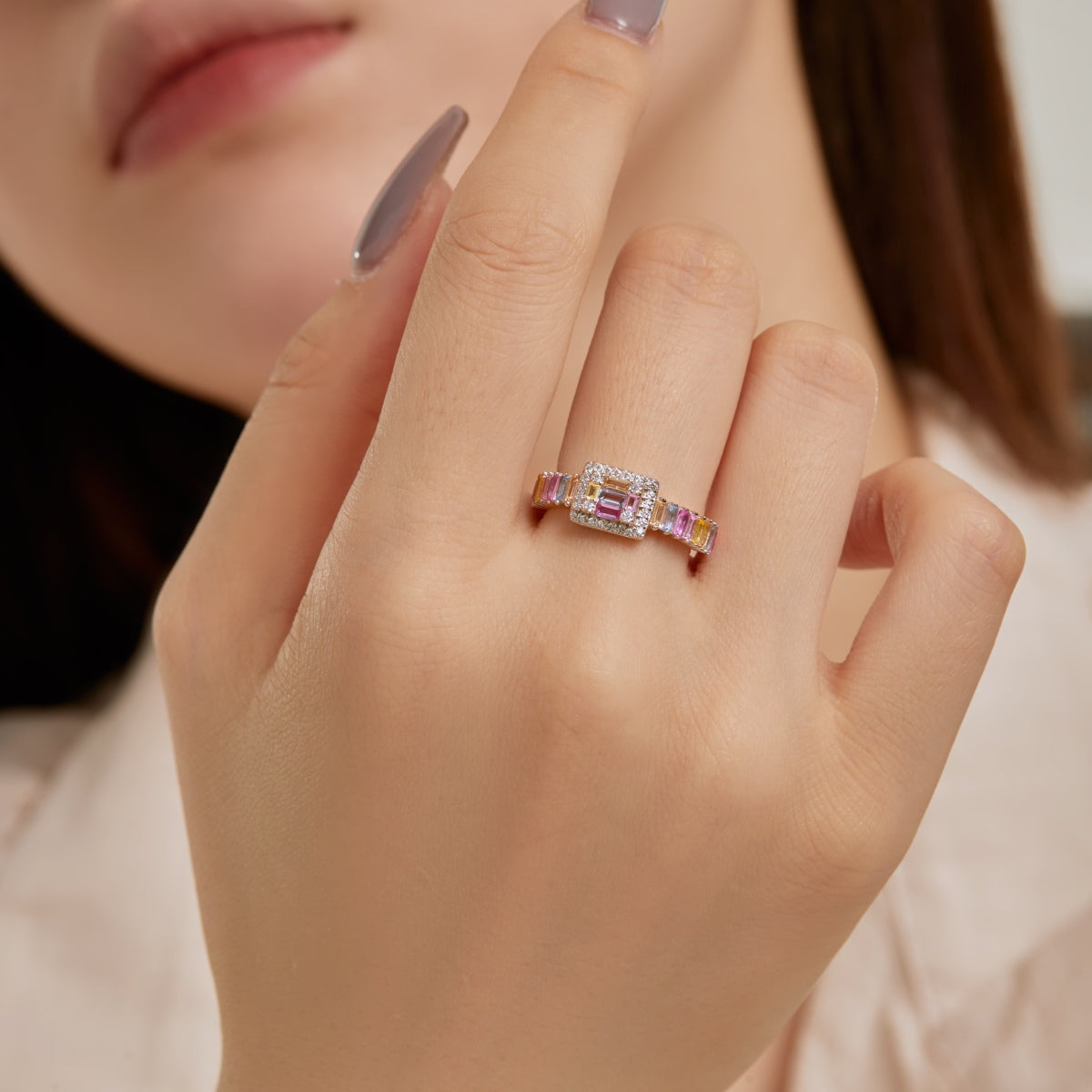 [Solara Jewelry ]Exquisite Colorful Radiant Cut Party Ring
