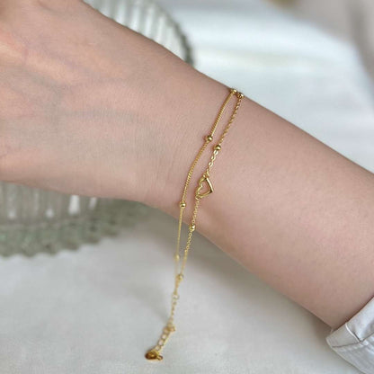 [Solara Jewelry ]華奢な2連ラブハートブレスレット