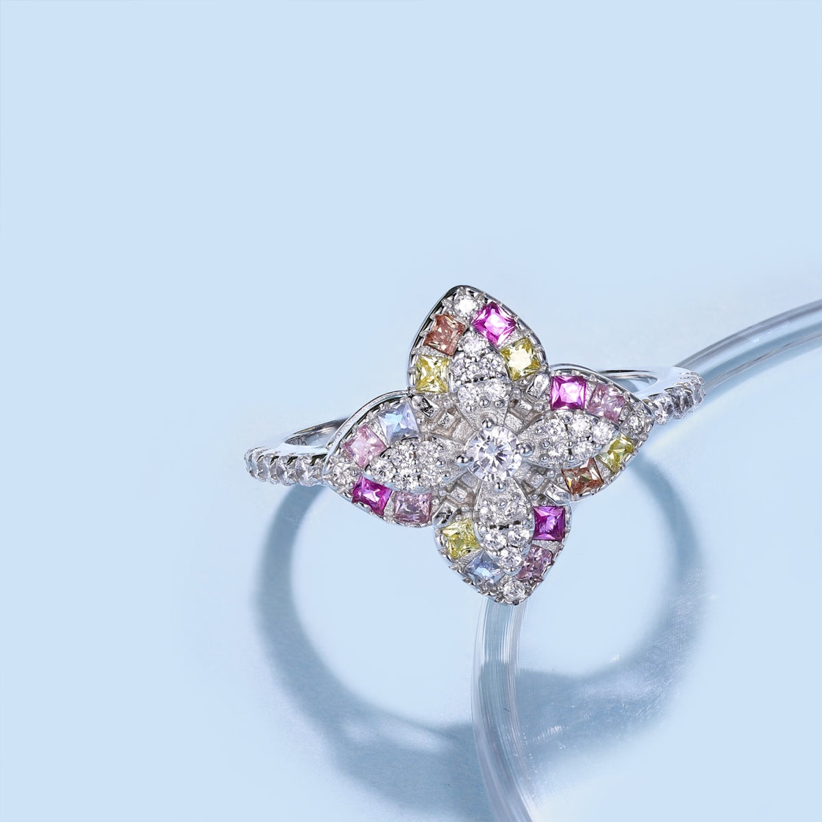 [Solara Jewelry ]豪華でカラフルな花モチーフのバンケットリング