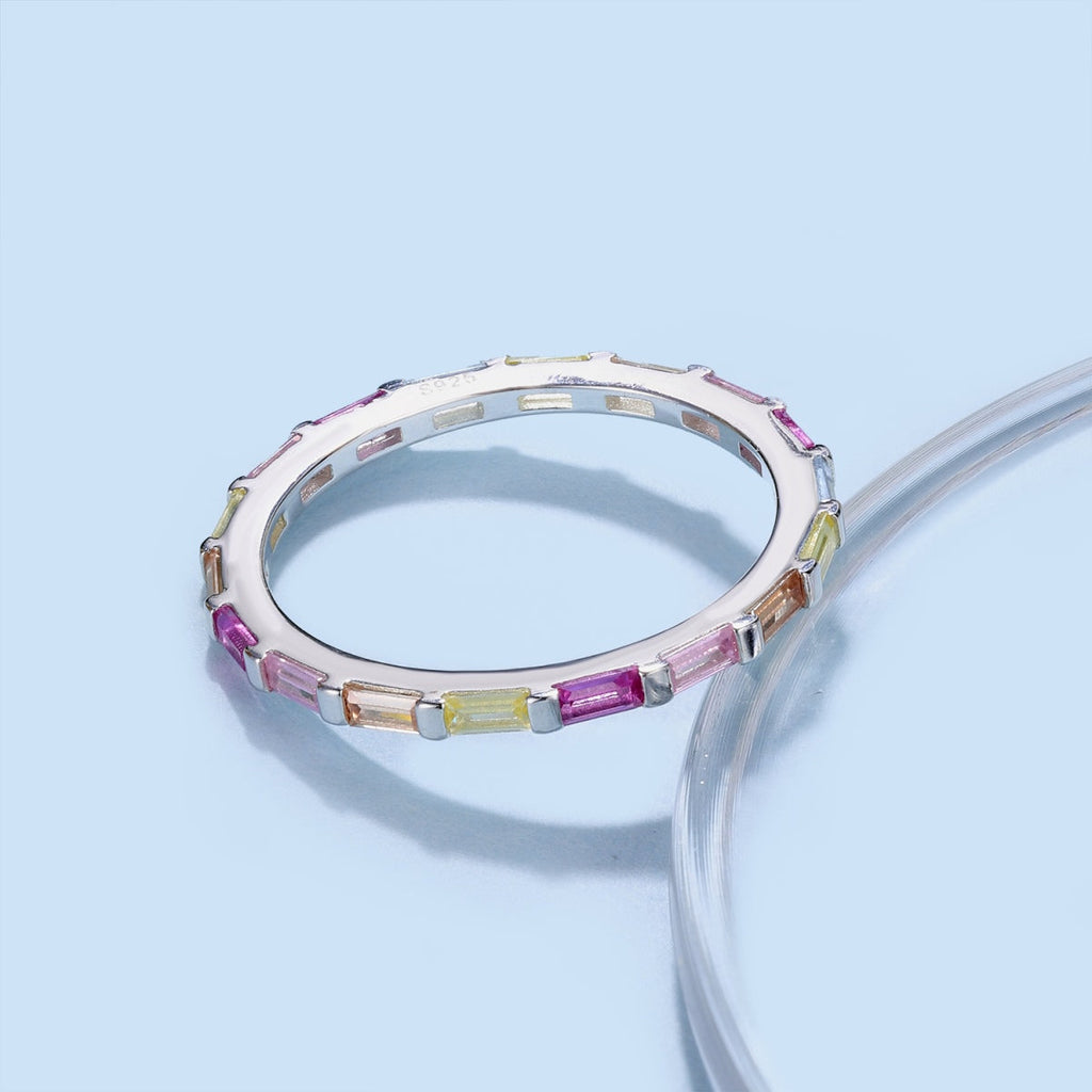 [Solara Jewelry ]Exquisiter, mehrfarbiger Ring im Smaragdschliff für den Alltag