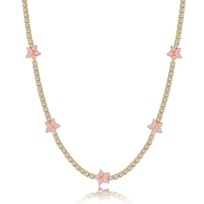 [Solara Jewelry ]Luxuriöse Bunte Blumen Tennis-Halskette