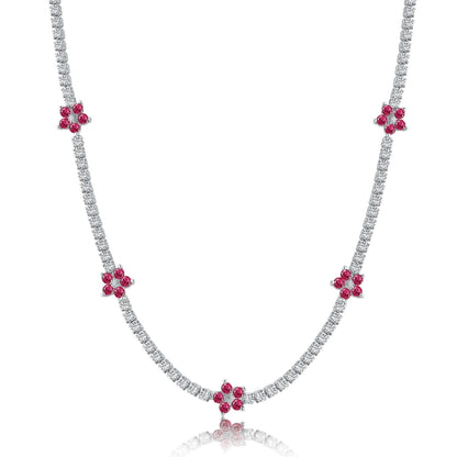 [Solara Jewelry ]Luxuriöse Bunte Blumen Tennis-Halskette