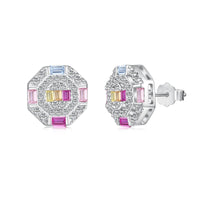 [Solara Jewelry ]Ornate Colorful Octagon Shape Daily Earrings