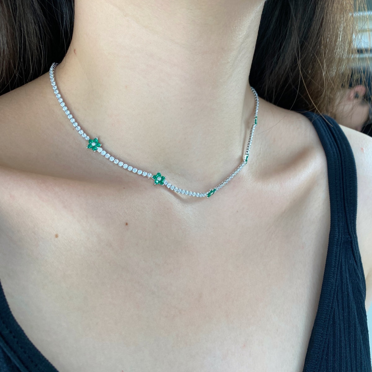 [Solara Jewelry ]Luxuriöse Bunte Blumen Tennis-Halskette
