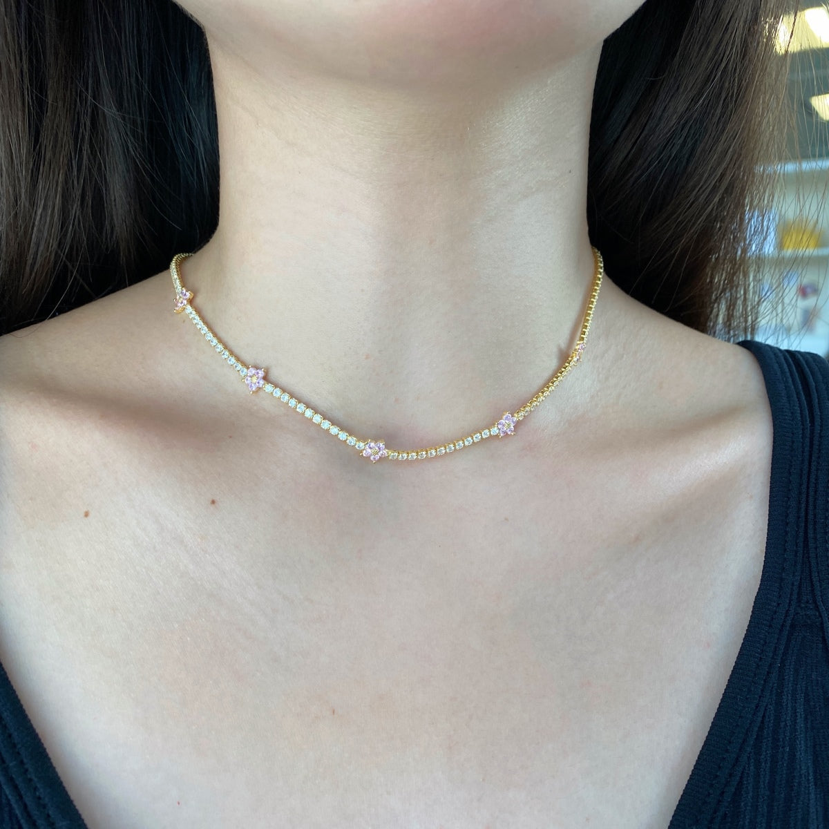 [Solara Jewelry ]Luxuriöse Bunte Blumen Tennis-Halskette
