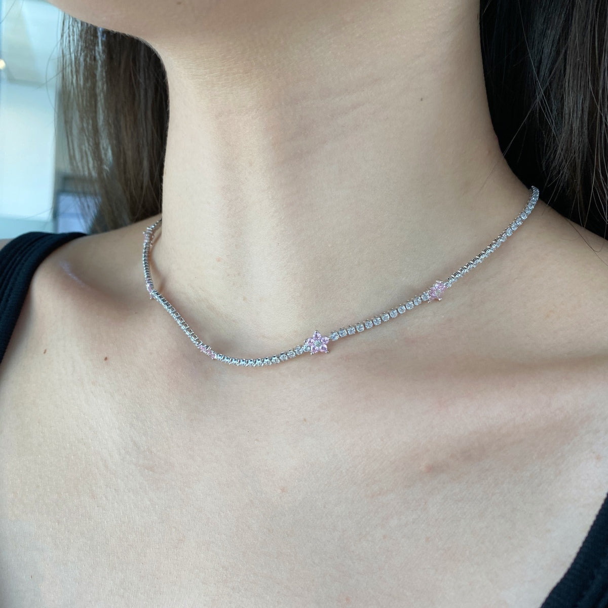 [Solara Jewelry ]Luxuriöse Bunte Blumen Tennis-Halskette
