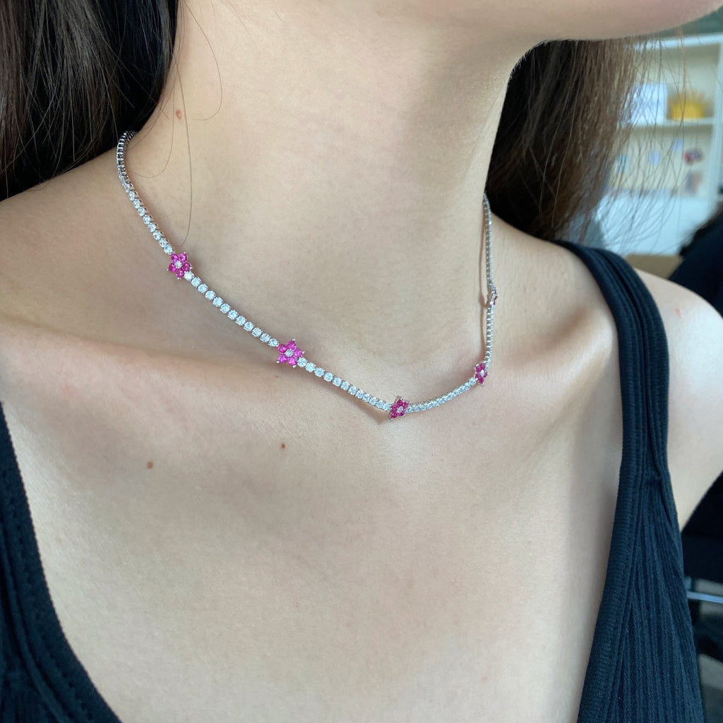 [Solara Jewelry ]豪華なカラフルフラワーテニスネックレス