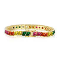 [Solara Jewelry ]Radiant Colorful Princess Cut Tennis Bracelet