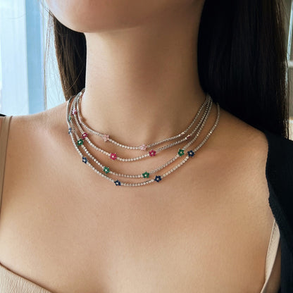 [Solara Jewelry ]Luxuriöse Bunte Blumen Tennis-Halskette