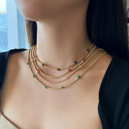 [Solara Jewelry ]Luxuriöse Bunte Blumen Tennis-Halskette