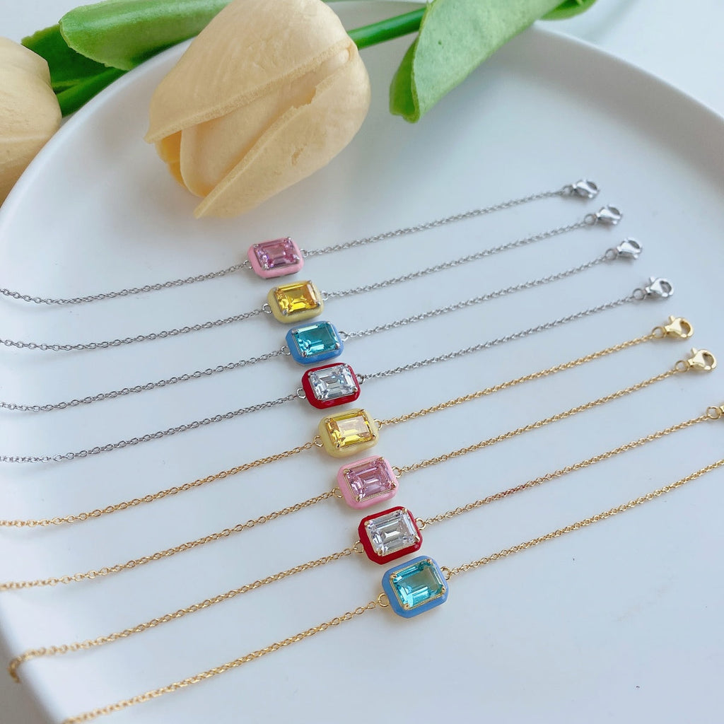 [Solara Jewelry ]2.0 Karat funkelndes, farbenfrohes Armband im Smaragdschliff für den Alltag