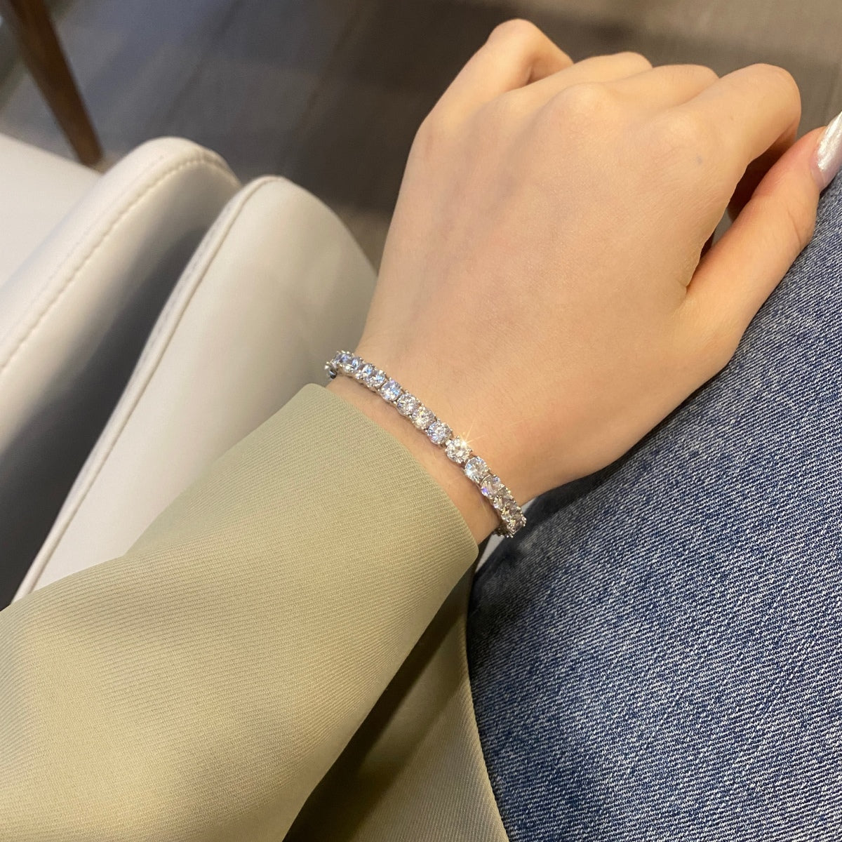 [Solara Schmuck] Verziertes, funkelndes rundgeschliffenes Hochzeitsarmband