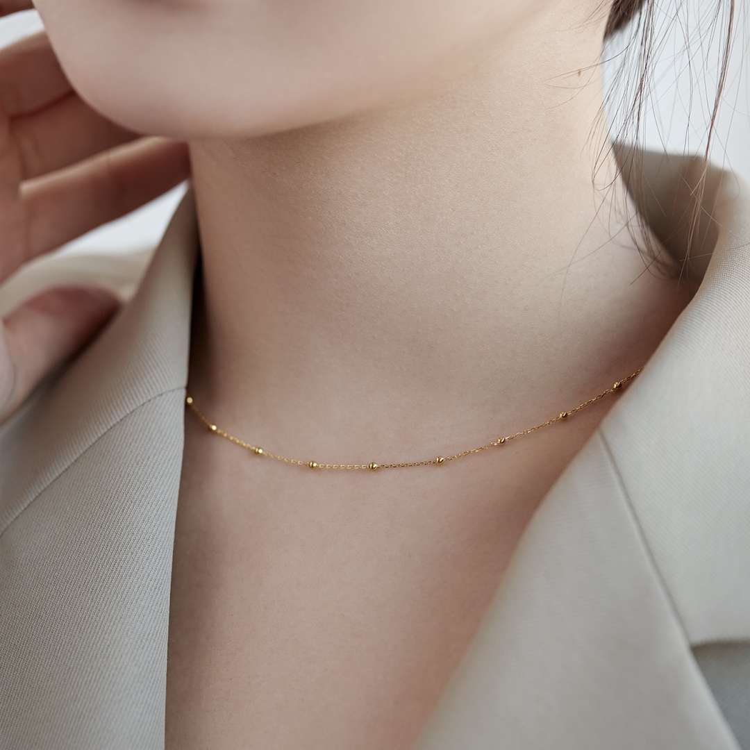 [Solara Jewelry ]小粒ビーズ鎖骨チェーン シンプルネックレス