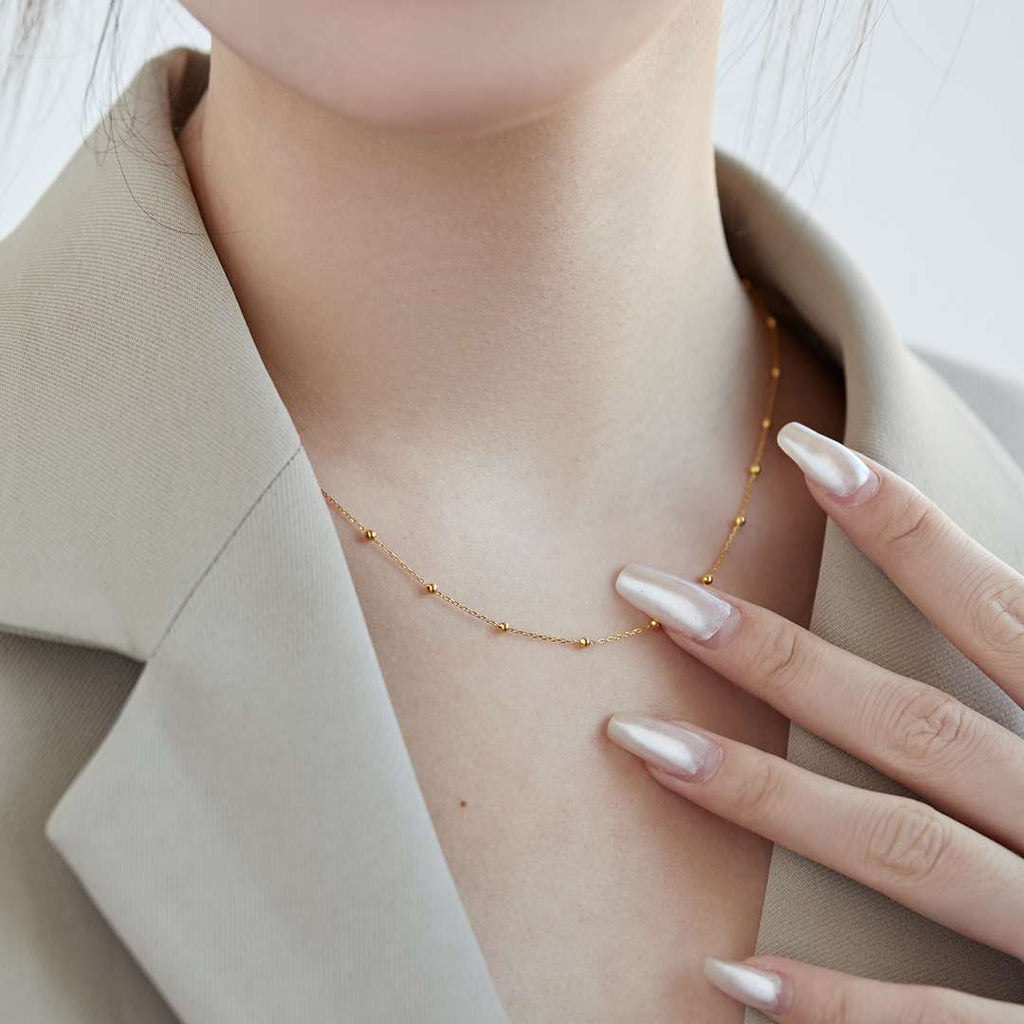 [Solara Jewelry ]小粒ビーズ鎖骨チェーン シンプルネックレス