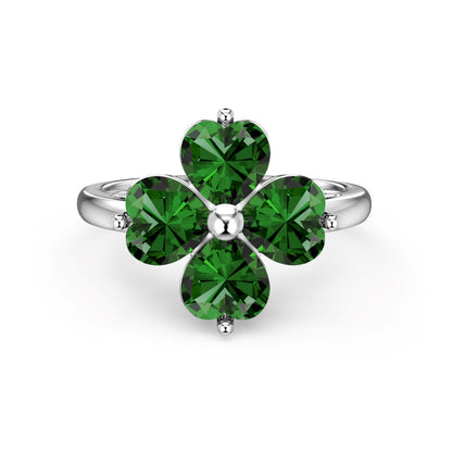 [Solara Jewelry ]Heart-shaped Four-Leaf Clover Ball Ring