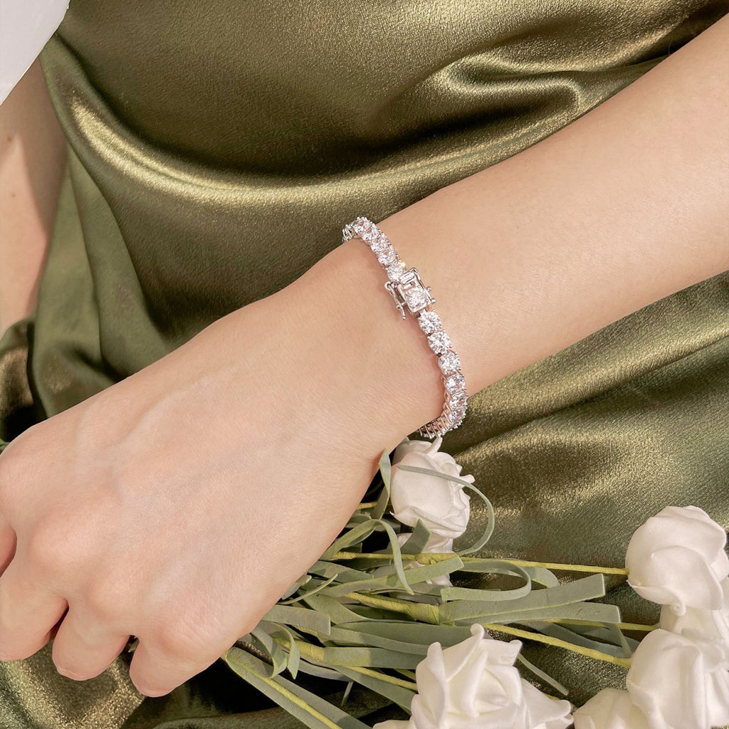 [Solara Schmuck] Verziertes, funkelndes rundgeschliffenes Hochzeitsarmband
