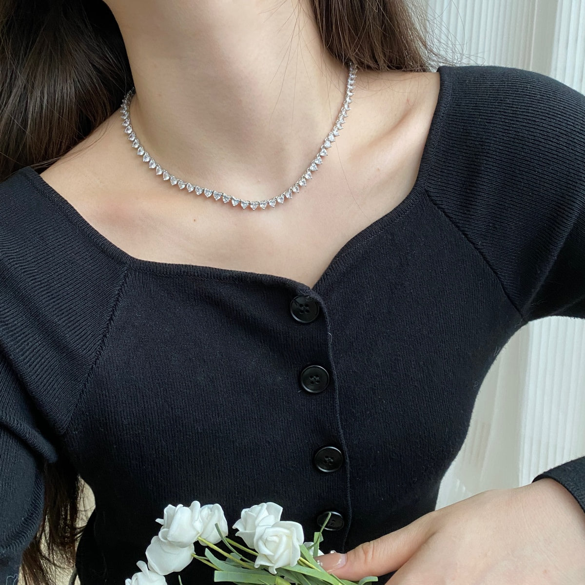 [Solara Jewelry ]Verzierte Herzausschnitt Tennis-Halskette