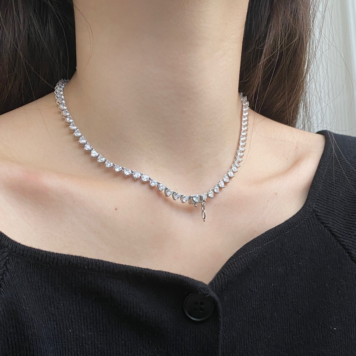 [Solara Jewelry ]Verzierte Herzausschnitt Tennis-Halskette