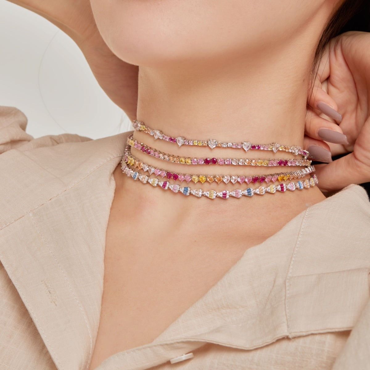 [Solara Jewelry ]繊細でカラフルなレインボーテニスチェーン