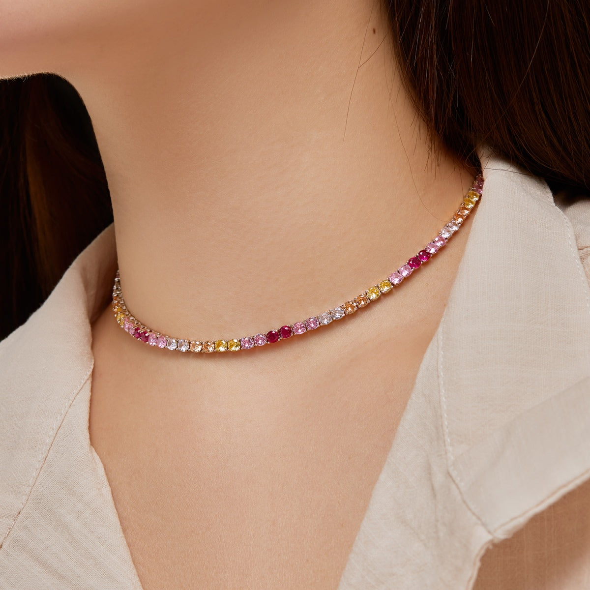 [Solara Jewelry ]繊細でカラフルなテニスネックレス