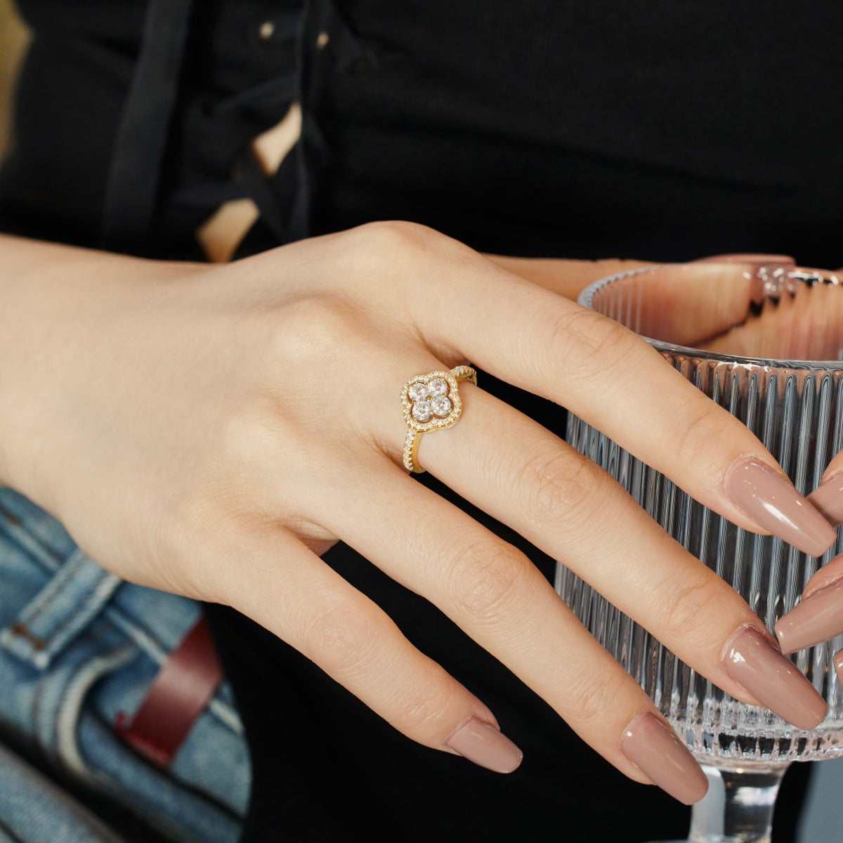 [Solara Jewelry ]Four Leaf Clover Flower Design Ring