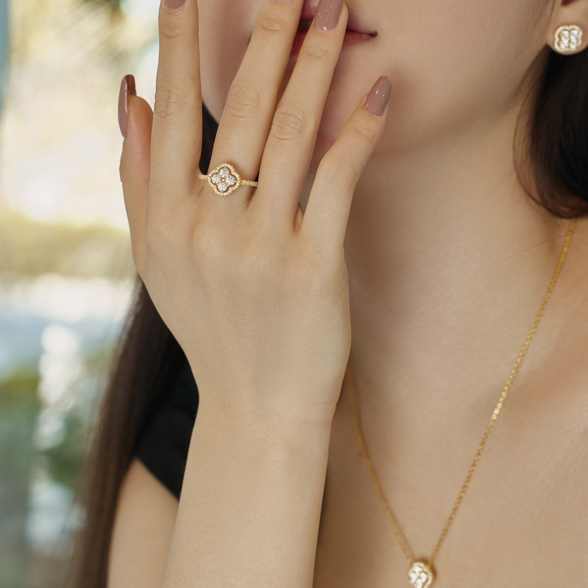 [Solara Jewelry ]Four Leaf Clover Flower Design Ring