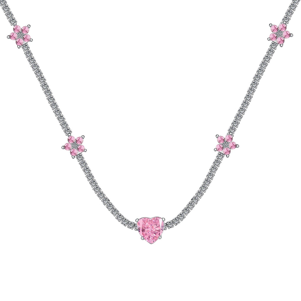 [Solara Jewelry ]煌めくピンクハートフラワーネックレス