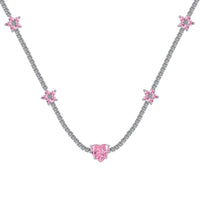 [Solara Jewelry ]Dazzling Pink Heart Flower Necklace