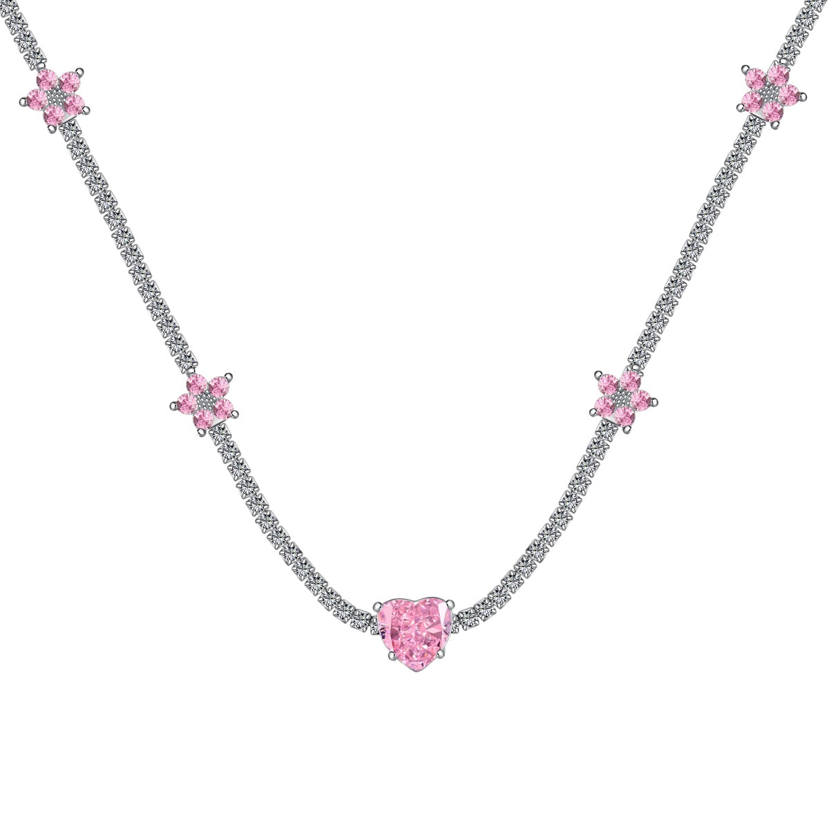 [Solara Jewelry ]煌めくピンクハートフラワーネックレス