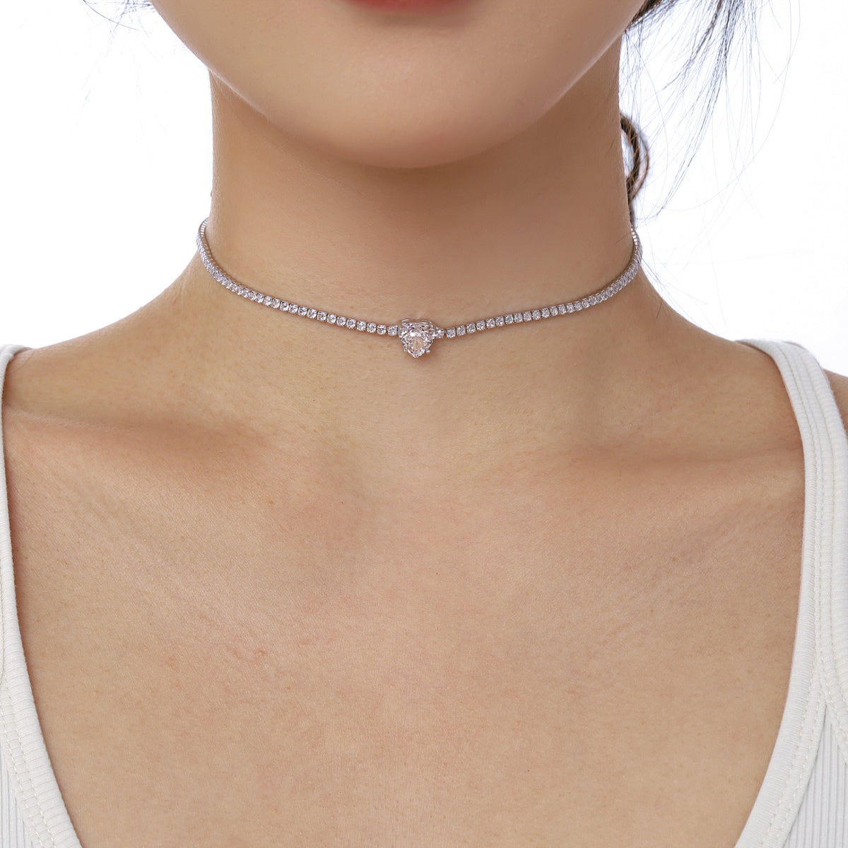 [Solara Jewelry ]2.0 Karat funkelnde Tennis-Halskette mit Herzschliff