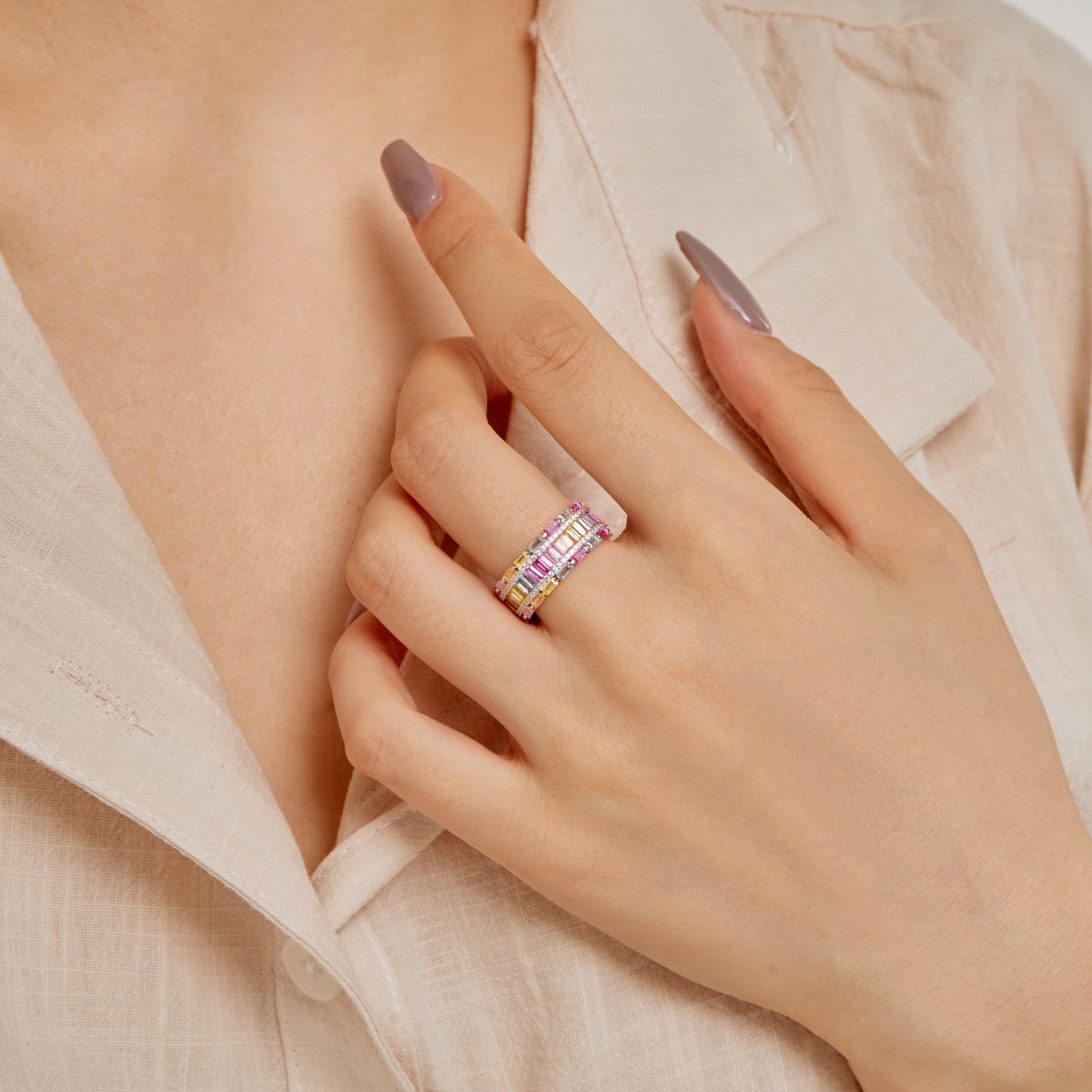 [Solara Jewelry ]Dazzling Colorful Radiant Cut Party Ring