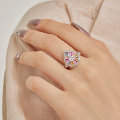 [Solara Jewelry ]Elegant Colorful Water Drop Shape Banquet Ring