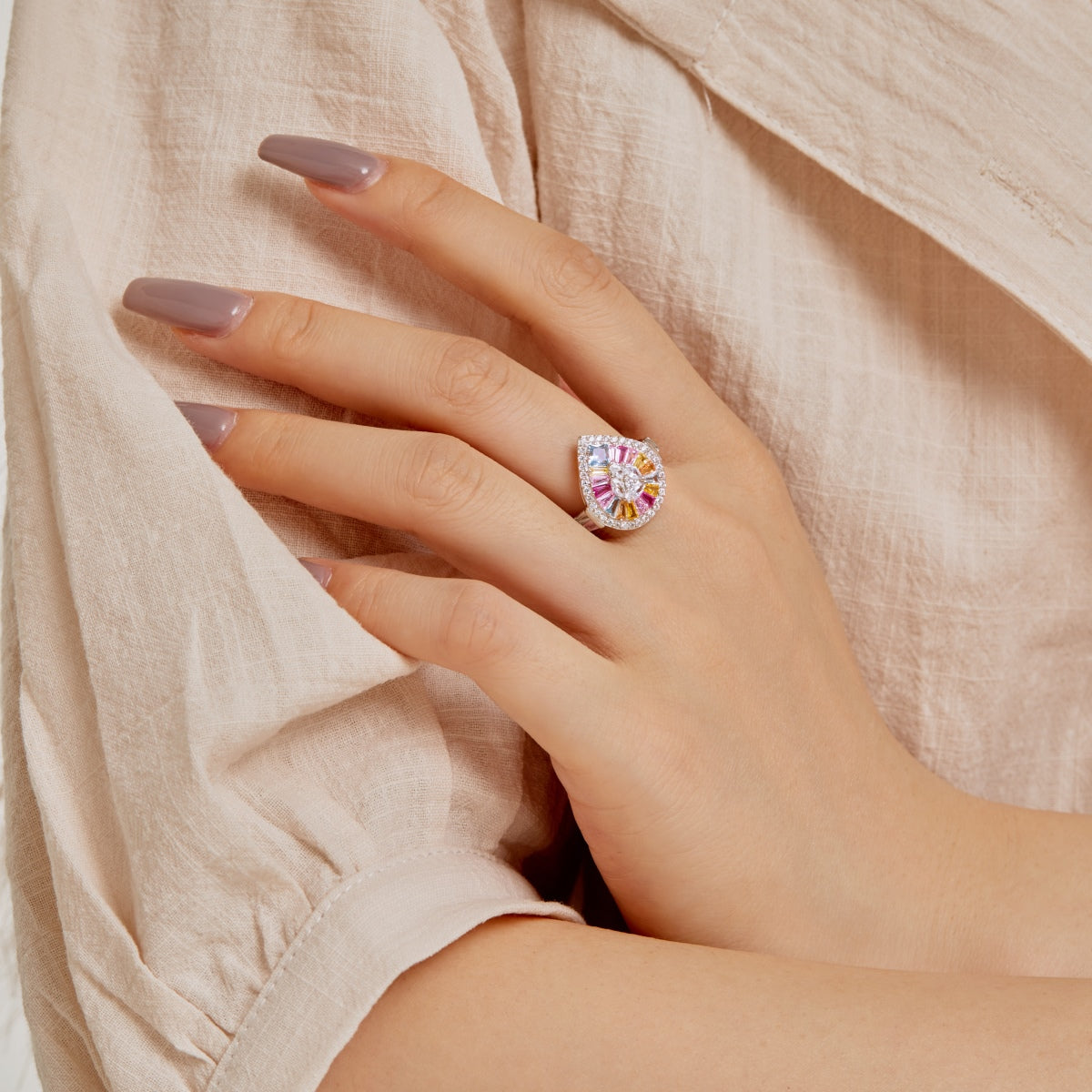 [Solara Jewelry ]Elegant Colorful Water Drop Shape Banquet Ring