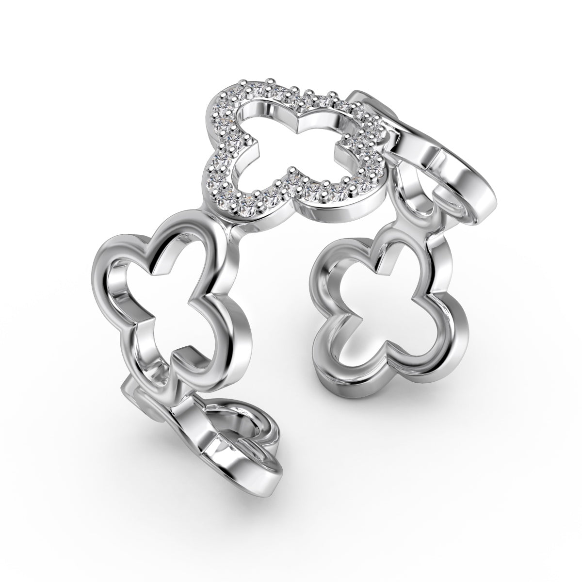 [Solara Jewelry ]Hollow Design Four-Leaf Clover Flower Shape Ring