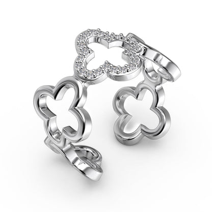 [Solara Jewelry ]Hollow Design Four-Leaf Clover Flower Shape Ring