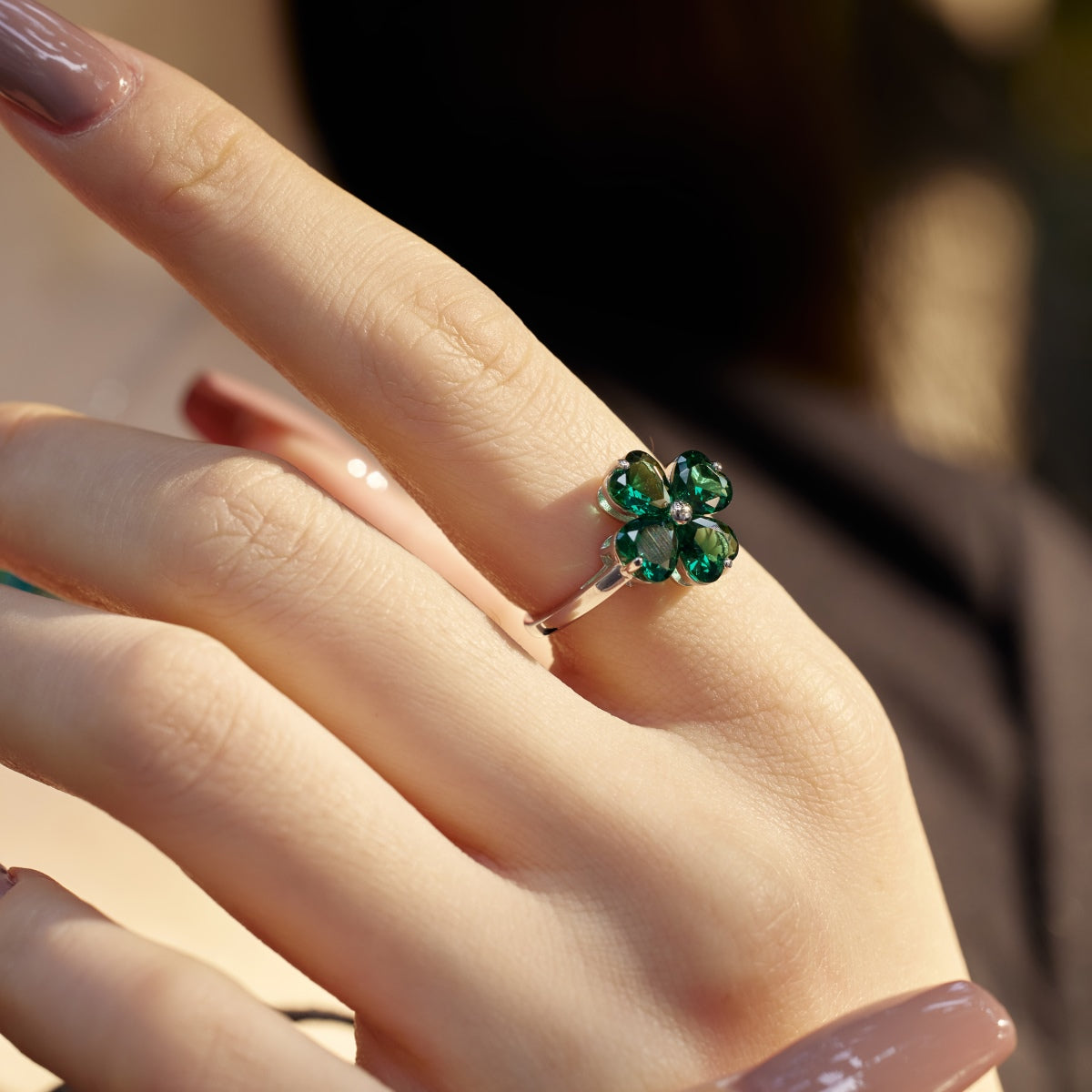 [Solara Jewelry ]Heart-shaped Four-Leaf Clover Ball Ring