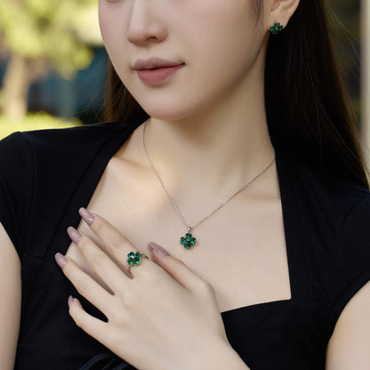 [Solara Jewelry ]Heart-shaped Four-Leaf Clover Ball Ring