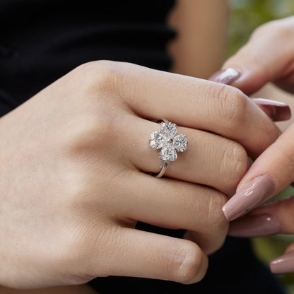 [Solara Jewelry ]Heart-shaped Four-Leaf Clover Ball Ring