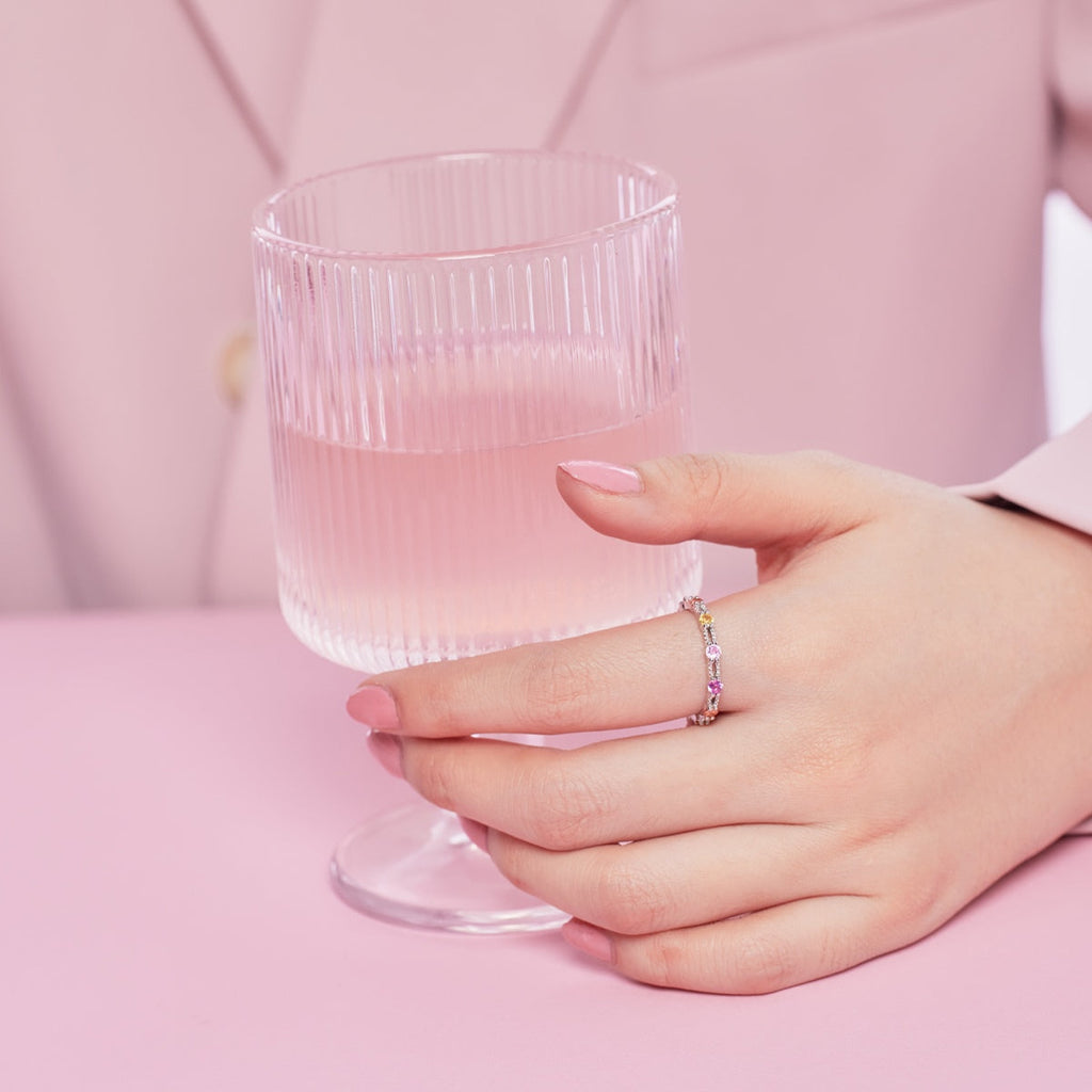 [Solara Jewelry ]Sparkling Colorful Round Cut Tennis Ring