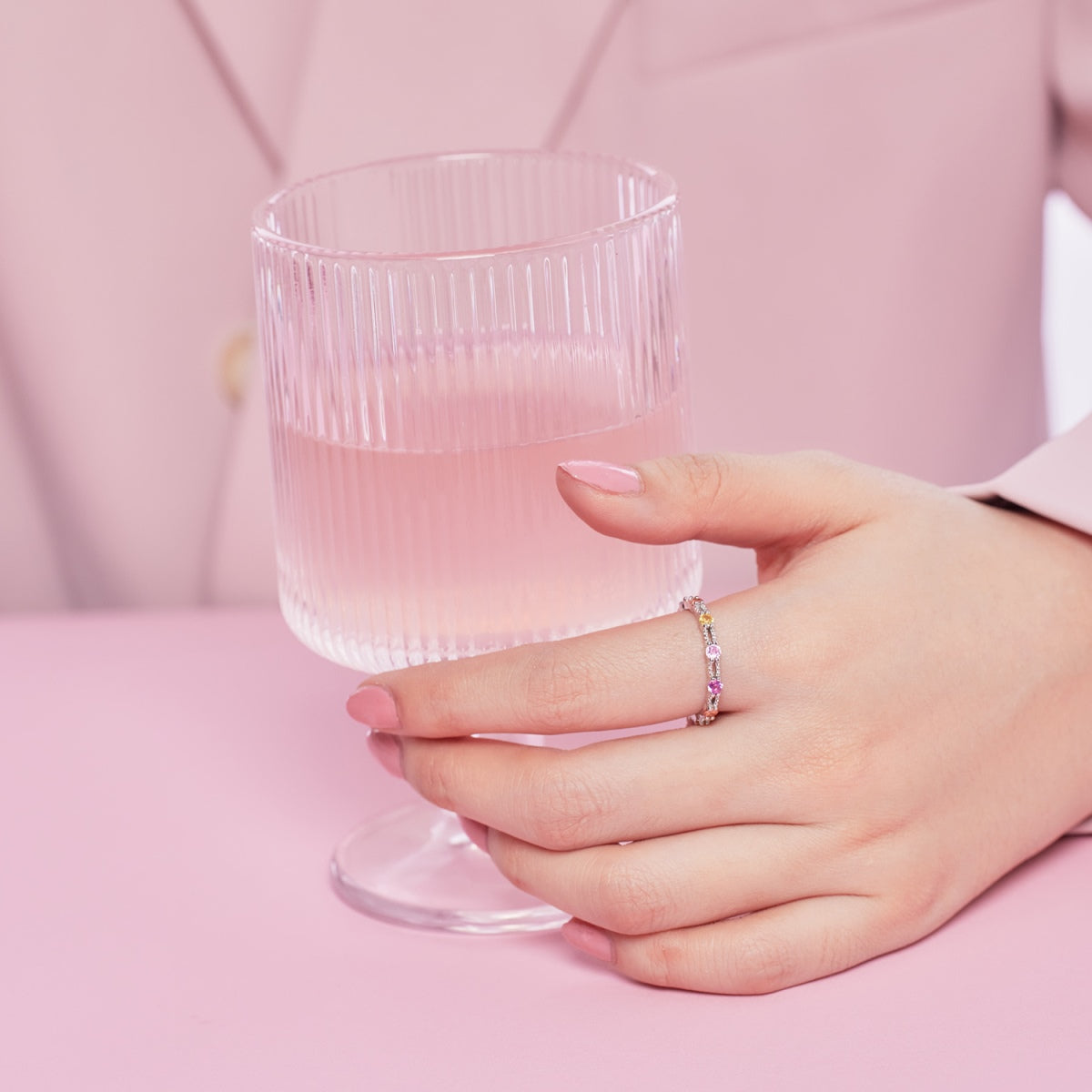 [Solara Jewelry ]Sparkling Colorful Round Cut Tennis Ring