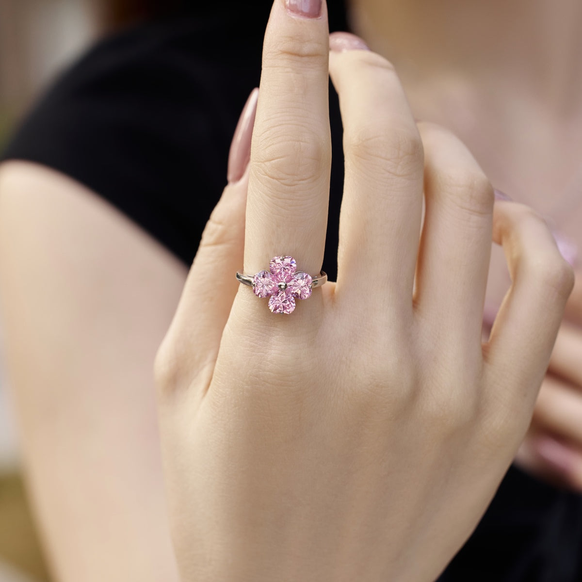 [Solara Jewelry ]Heart-shaped Four-Leaf Clover Ball Ring