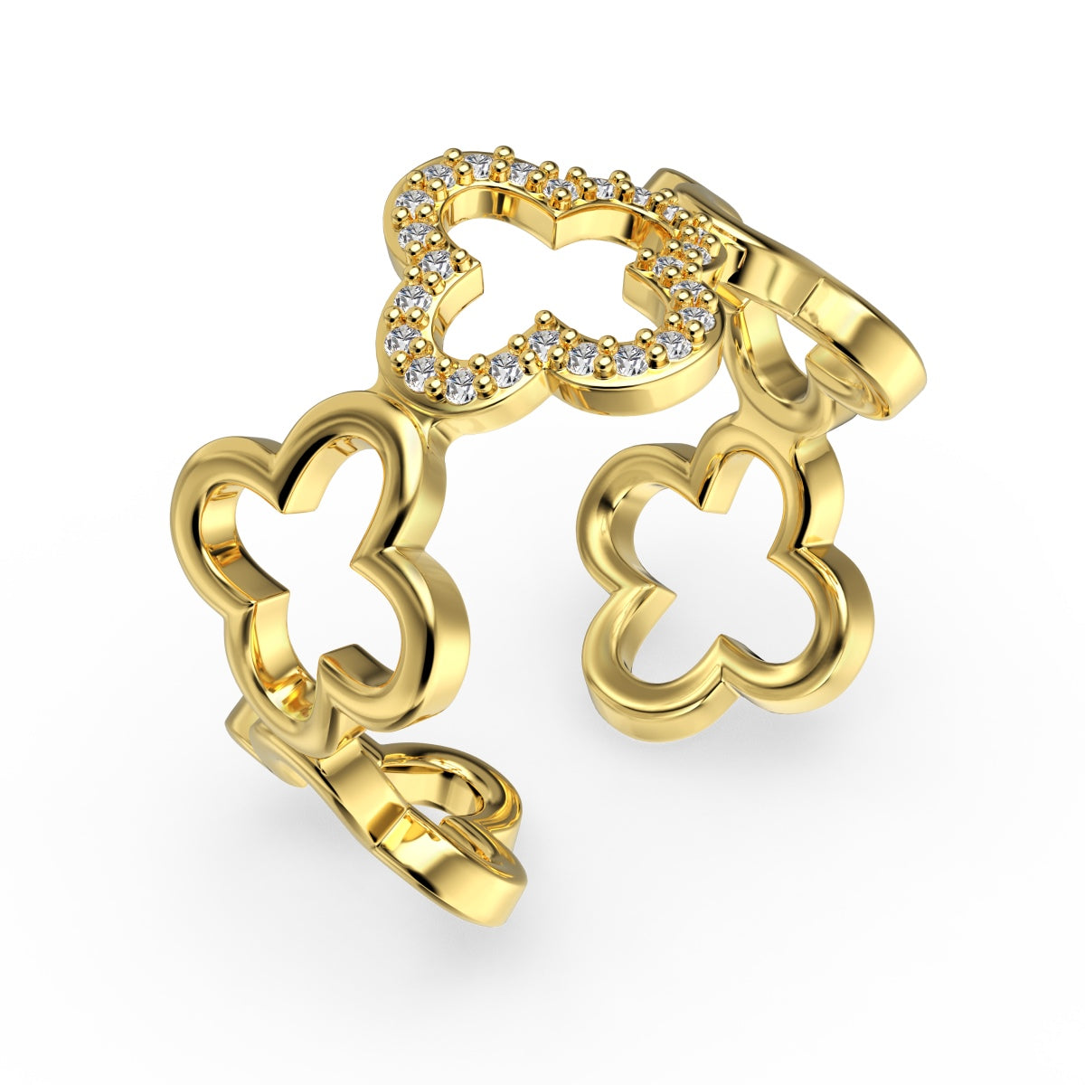 [Solara Jewelry ]Hollow Design Four-Leaf Clover Flower Shape Ring