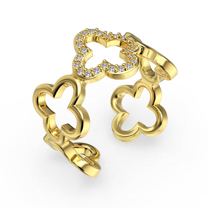 [Solara Jewelry ]Hollow Design Four-Leaf Clover Flower Shape Ring