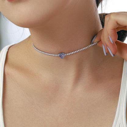 [Solara Jewelry ]2.0 Karat funkelnde Tennis-Halskette mit Herzschliff