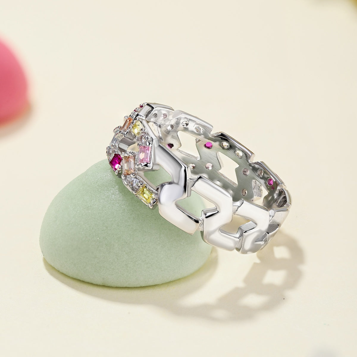 [Solara Jewelry ]煌めくヴィヴィッドエメラルドカットデイリーリング