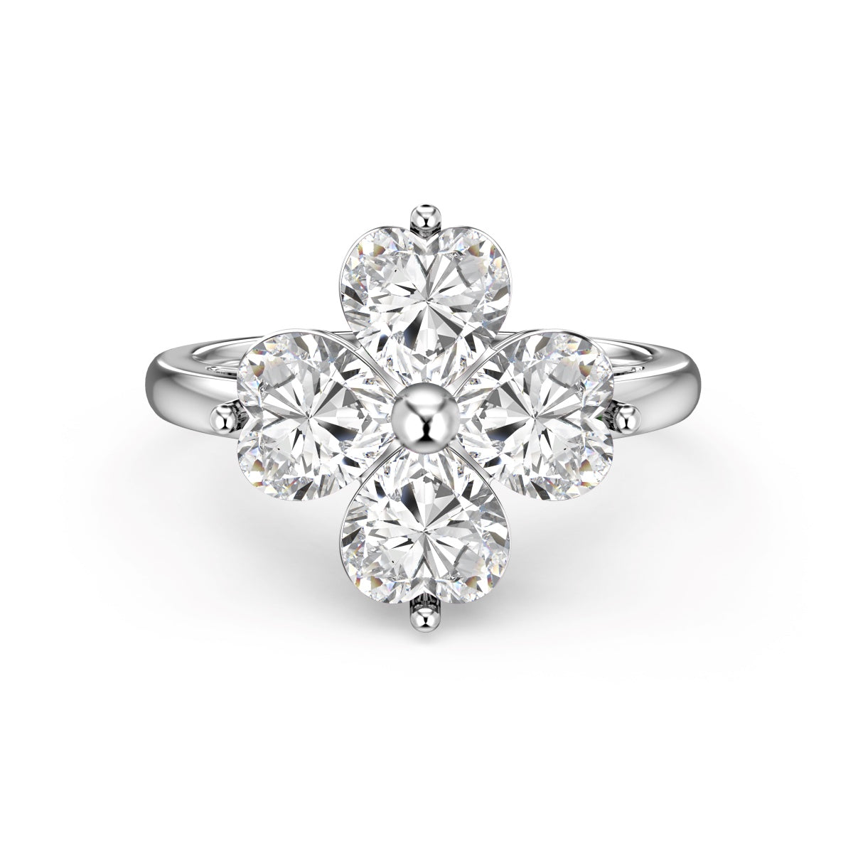 [Solara Jewelry ]Heart-shaped Four-Leaf Clover Ball Ring