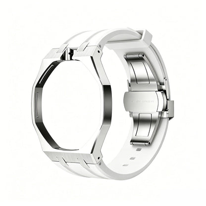 Eiche Pop Weiß Stahl Silikonarmband