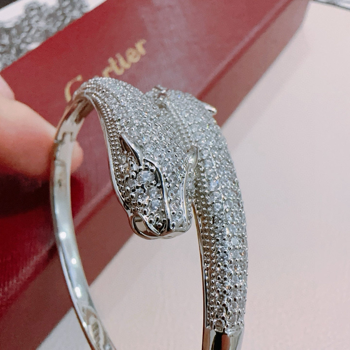 [Solara Jewelry ]CT Doppel-Pantherkopf-Armreif | Panther-Armreif mit gegenüberliegenden Köpfen