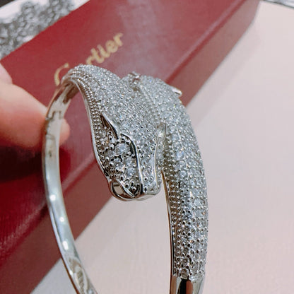 [Solara Jewelry ]CT Doppel-Pantherkopf-Armreif | Panther-Armreif mit gegenüberliegenden Köpfen